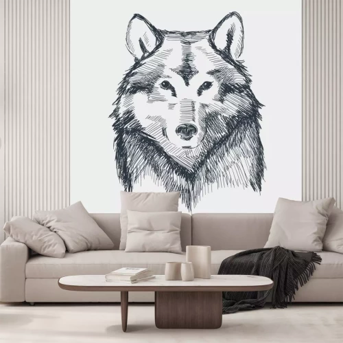 Sticker Zwart-wit schets van een wolf