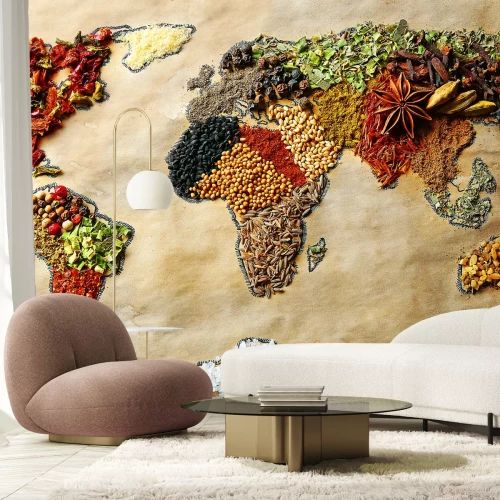 Fotobehang Wereldkaart gemaakt van specerijen