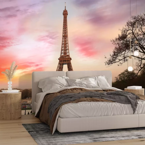 Fotobehang Parijs Eiffeltoren bij zonsondergang