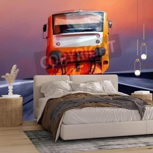 Fotobehang Razendsnelle oranje trein 3D
