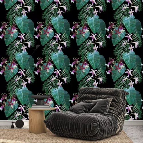Behang orchids exotic tropical pattern