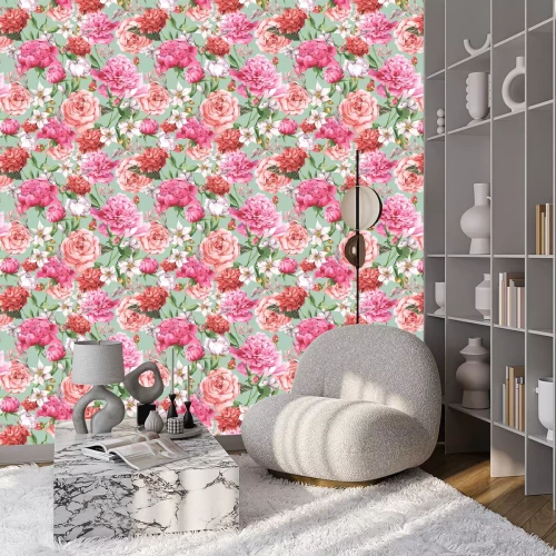 Behang Rozen en pioenrozen in een grafisch ontwerp