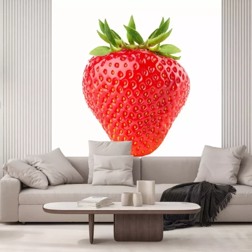 Sticker Een enkele aardbei op een lichte achtergrond.