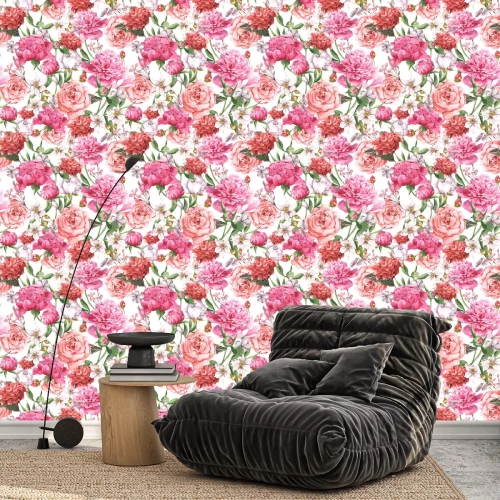 Behang Compositie van rozen en regendruppels