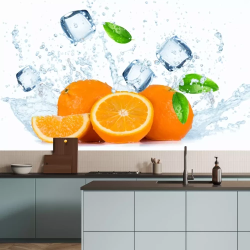 Fotobehang Sinaasappelschijfjes met ijs