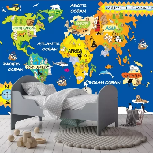 Fotobehang Wereldkaart met schepen