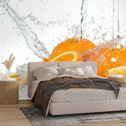 Fotobehang Sinaasappels overgoten met water