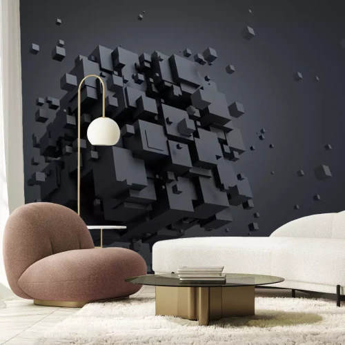 Sticker 3d vaste stof gemaakt van grijze kubussen