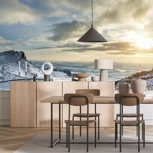 Fotobehang Panorama van bergen met een witte laag sneeuw