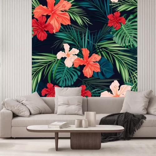 Fotobehang Roze jungle bloemen
