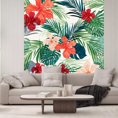 Fotobehang Tropische bloemen in het oerwoud