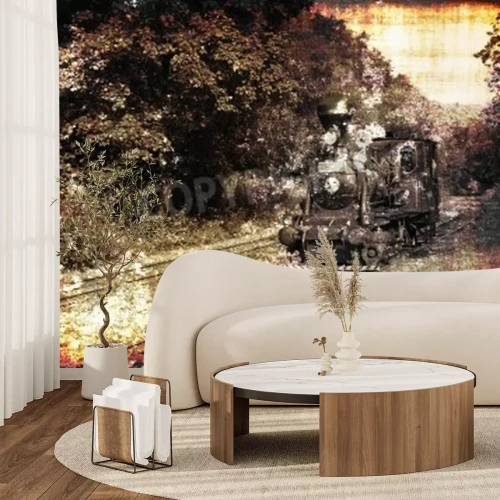 Fotobehang Retro trein zoals geschilderd