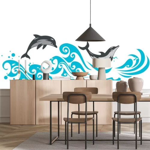 Sticker Dolfijnen springen in zee golven