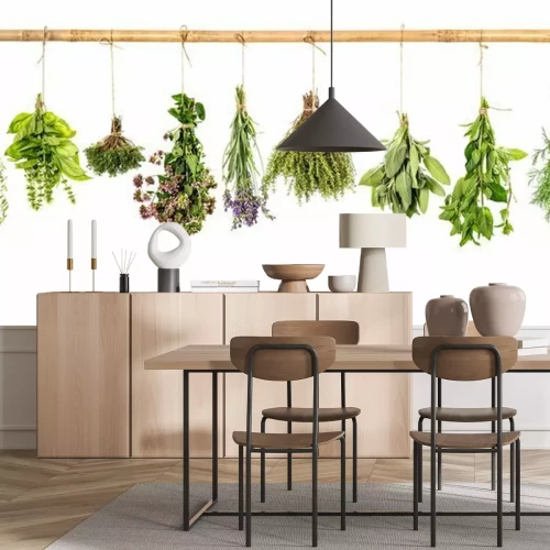 Fotobehang Kruiden hangend aan een houten balk