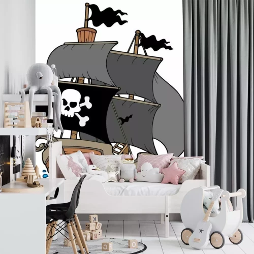 Sticker Piratenschip met zwarte zeilen