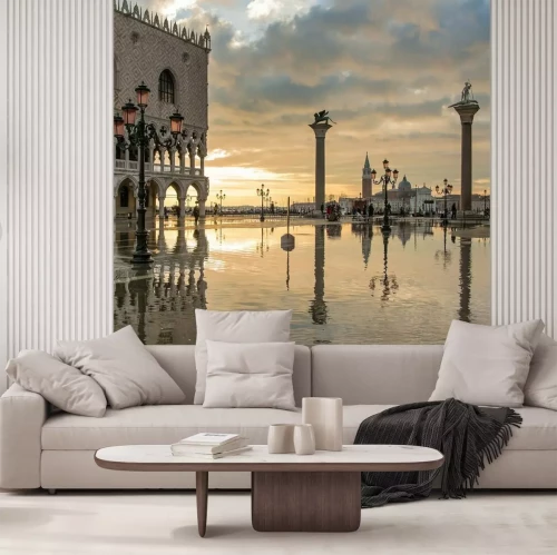 Fotobehang Venetië 3D in de regen
