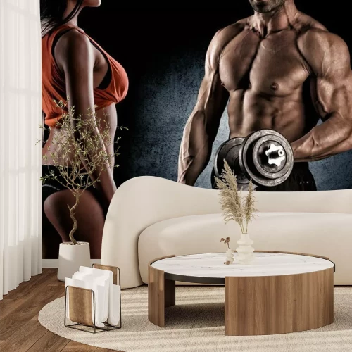 Fotobehang Bodybuilders trainen met gewichten