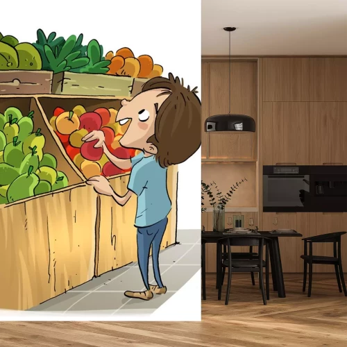 Sticker niño en la Fruteria del mercado