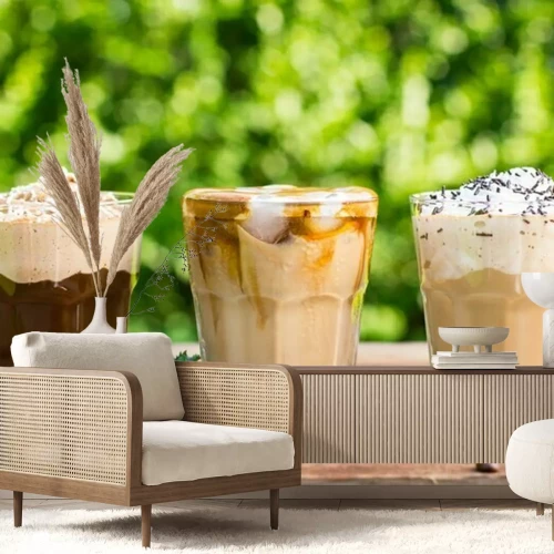 Fotobehang IJskoffie met melk en slagroom