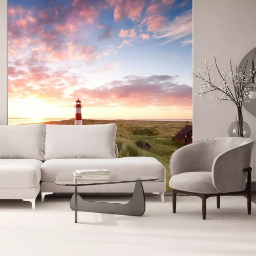 Fotobehang Vuurtoren op Sylt in de avond