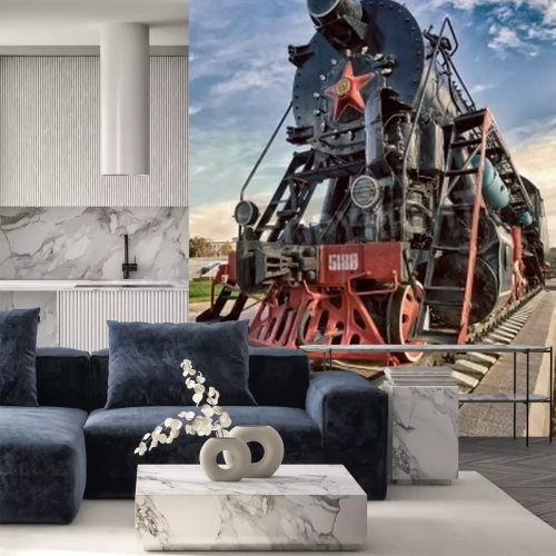 Fotobehang Tentoonstelling met een oude stoomtrein