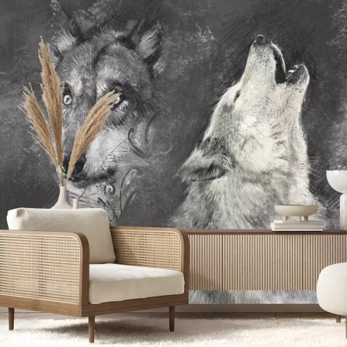 Fotobehang Wolven huilen naar de maan