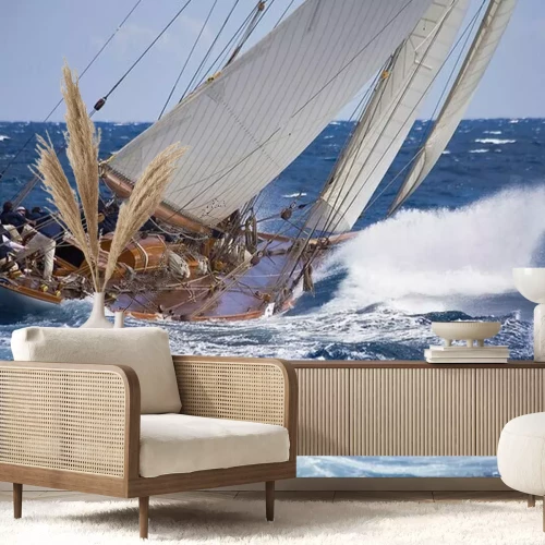 Fotobehang Zeilboot bij winderig weer