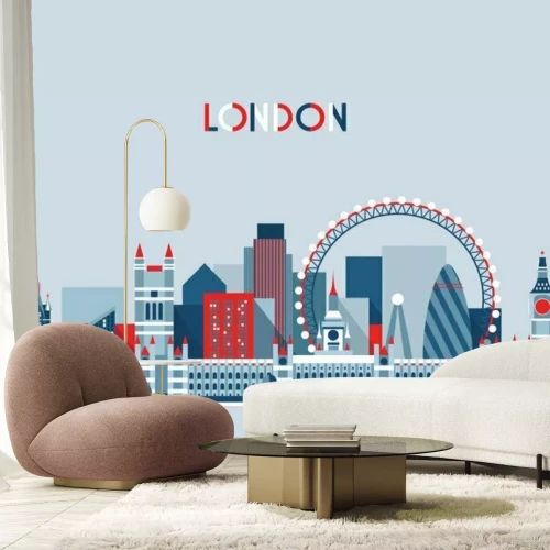 Sticker Londen, Engeland Skyline van de stad Vector. Flat Trendy.