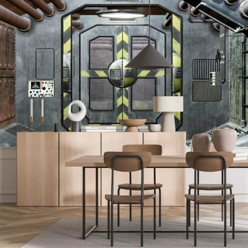 Fotobehang Ruimteschipinterieur met luik