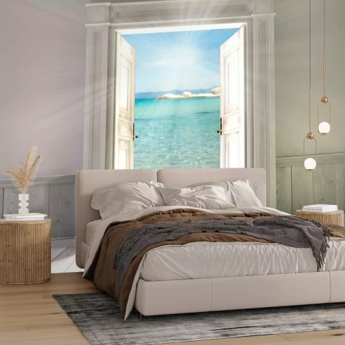 Fotobehang 3D-rendering de lege kamer met geopende deur