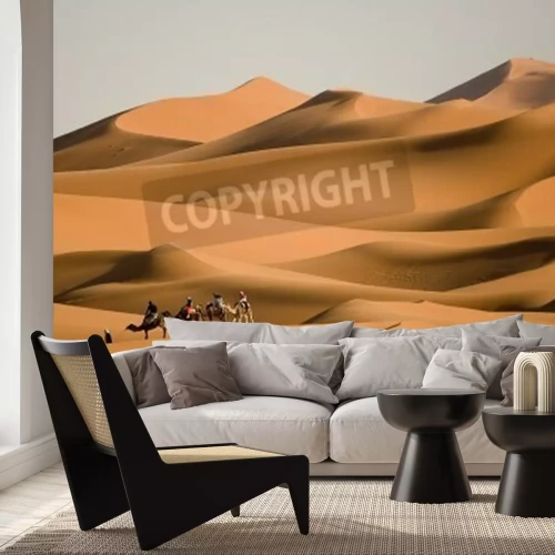 Fotobehang Kleine karavaan in de woestijn