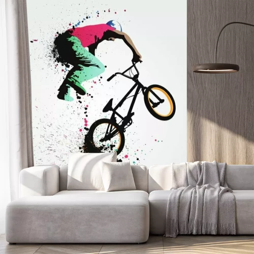 Fotobehang BMX-fiets en kleurrijke achtergrond
