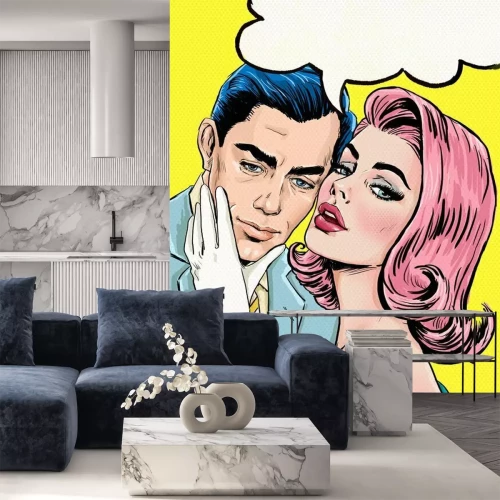 Fotobehang Koppel met een stripboekwolk in pop-artstijl