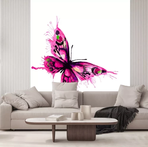 Sticker Roze vlinder geschilderd in aquarel