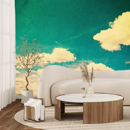 Fotobehang Lucht met wolken in een retro-illustratie