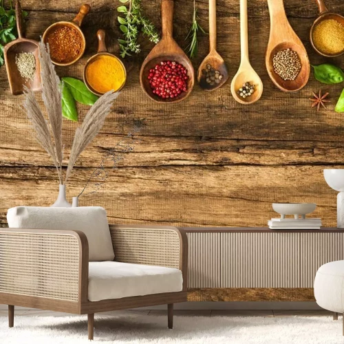Fotobehang 3D kruiden op lepels