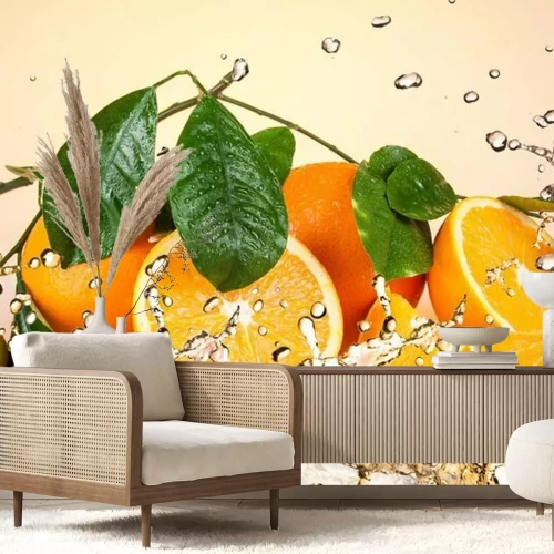 Fotobehang Fruit sinaasappels in water