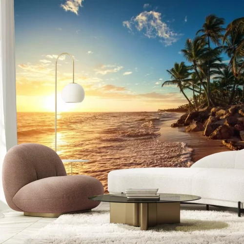 Fotobehang Palmbomen op een tropisch strand