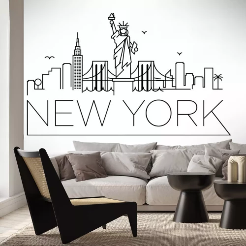 Sticker Lineaire New York City Skyline met typografische ontwerp