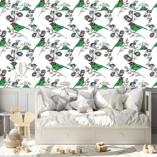 Behang vogel, tropisch, palm, waterverf, ananas, patroon, behang, toekan