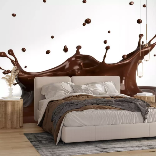 Sticker Warme chocolade splash close-up, geïsoleerd op een witte achtergrond.