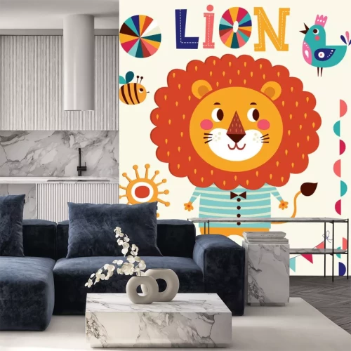 Sticker Een tekenfilmleeuw in een gestreept T-shirt