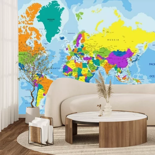 Fotobehang Wereldkaart met gekleurde landen
