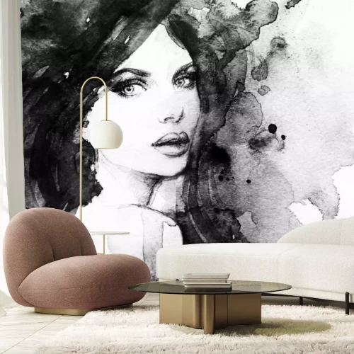 Fotobehang Vrouwengezicht in aquarelstijl