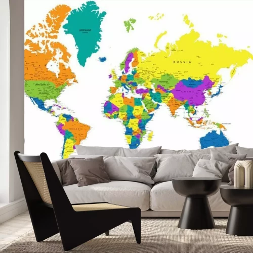 Fotobehang Gekleurde landen op de wereldkaart