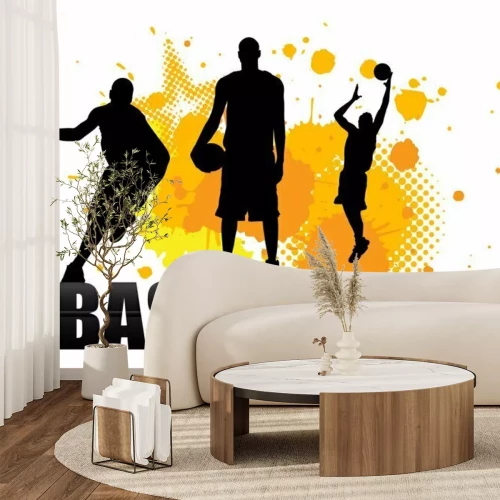 Fotobehang Het opschrift Basketbal en de schaduwen van basketbalspelers in actie