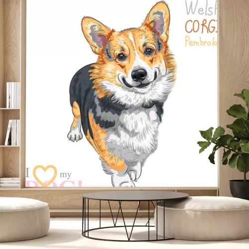Sticker vector schets hond Pembroke Welsh corgi glimlachen