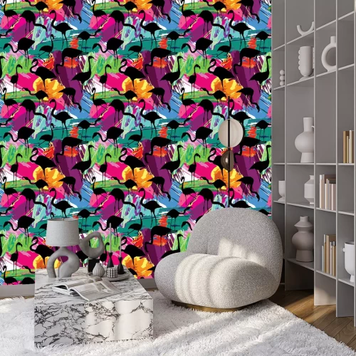 Behang flamingo pattern