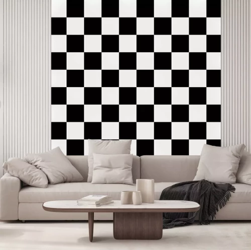 Sticker Zwart-wit geometrisch schaakbord tekenen