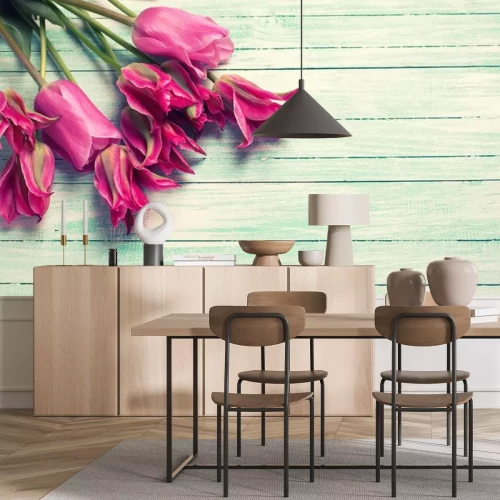 Sticker Roze tulpen op planken
